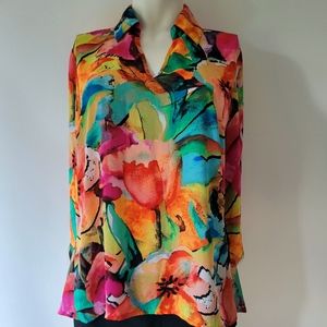 Investments Petites Floral Tunic Blouse Size S